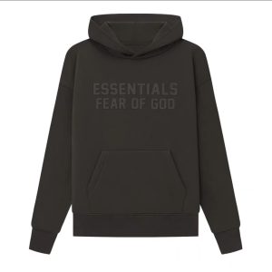 Essentials Flocked Fog Dunkelbrauner Kapuzenpullover